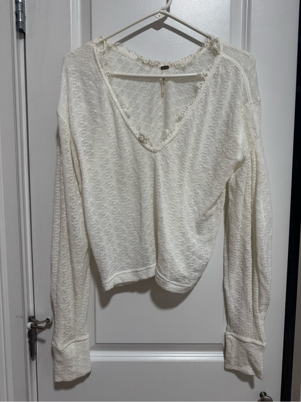 Free People Open-Knit V-Neck Long Sleeve Top Sheer